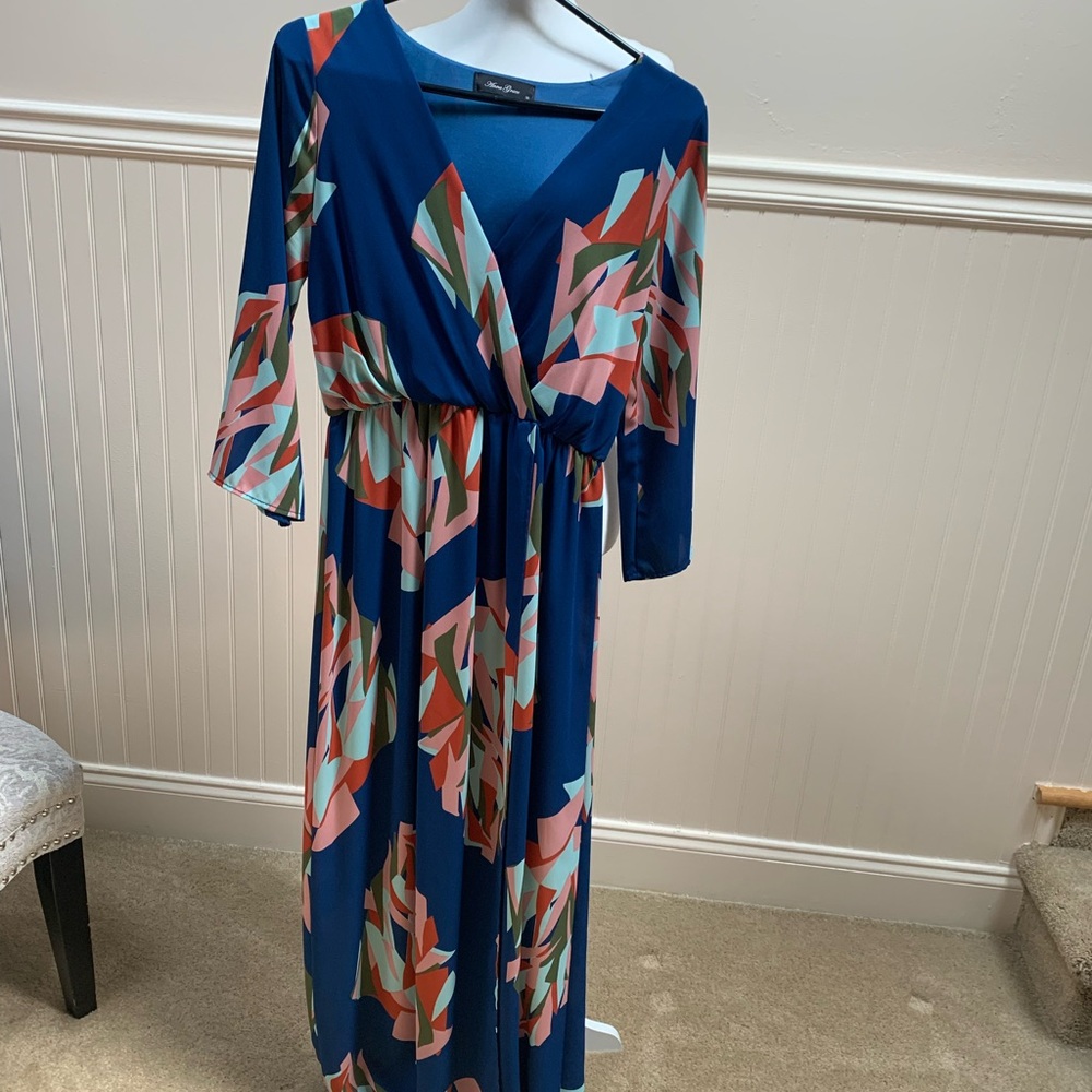 Anna Grace Multicolor Geometric Long Sleeve Dress